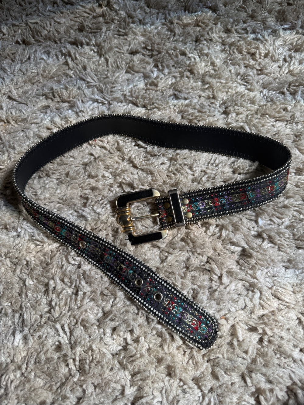 Vintage Y2K Colorful Shimmer Paisley Studded Belt